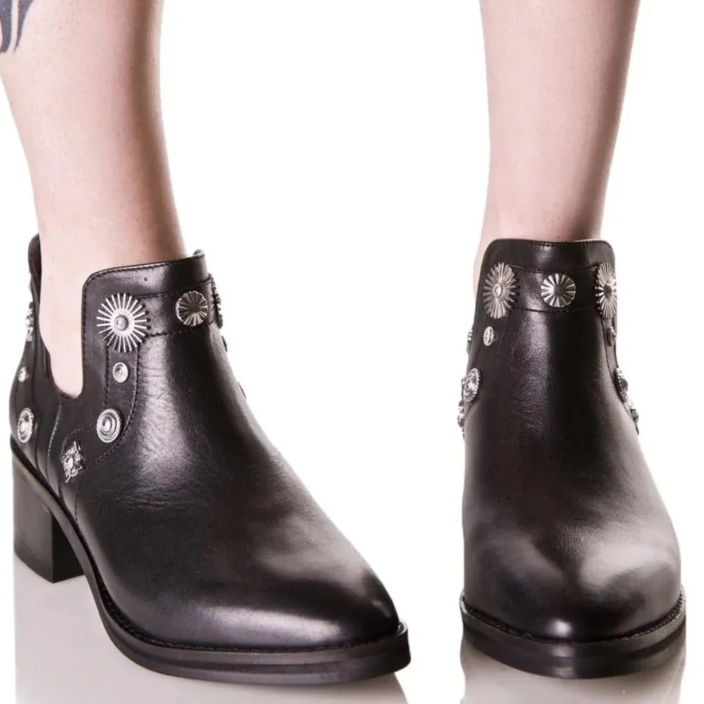 Miista New Boots Black Stud Embellished Booties Leather Women's 9.5 Chic! - Picture 8 of 17